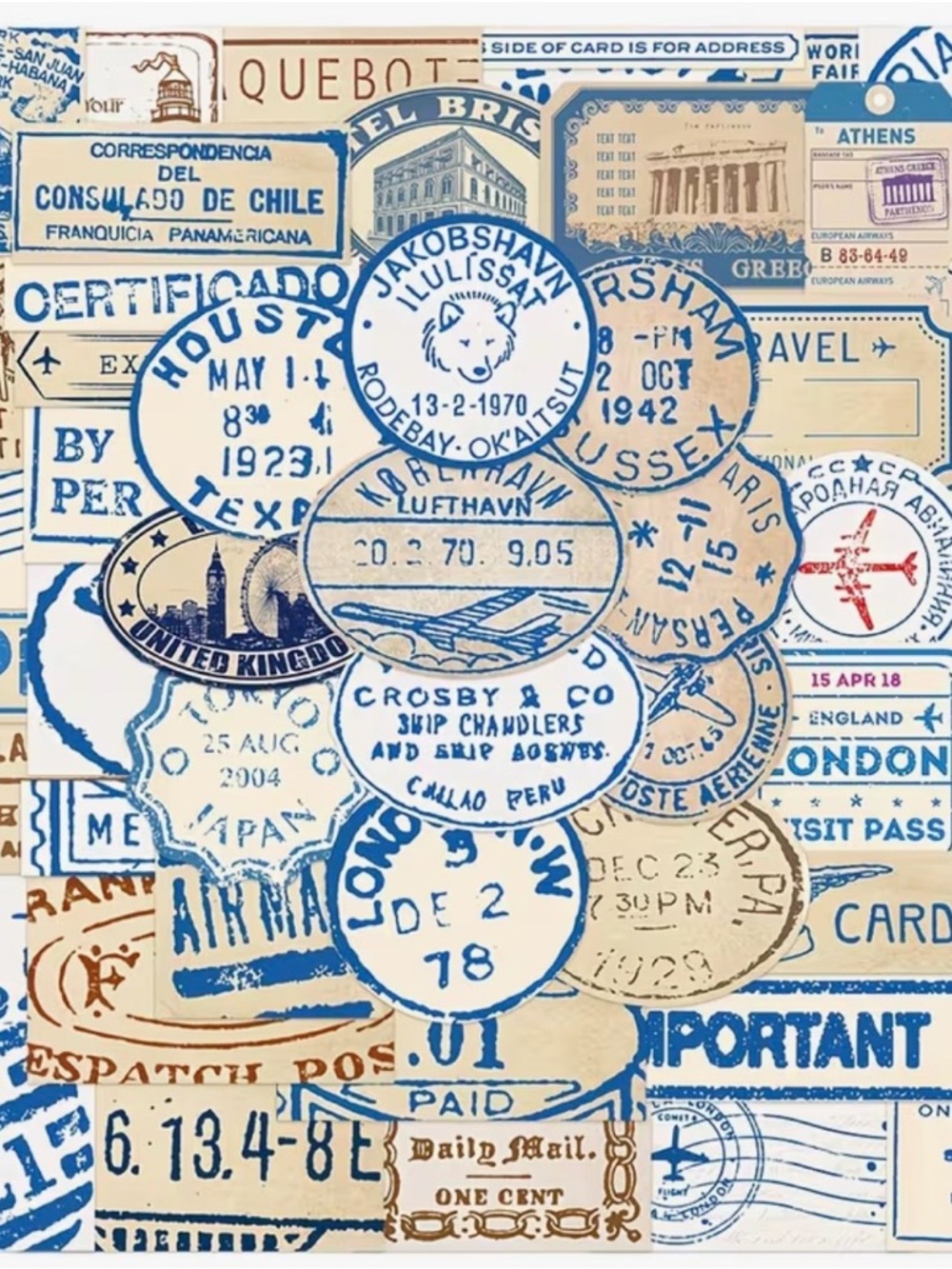 Vintage Travel Stamps Stickers International Postmark Air Mail Airplane